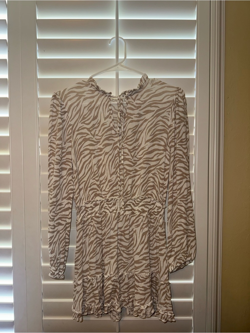 Altar'd State Beige and White Zebra-Print Long Sleeve Mini Dress